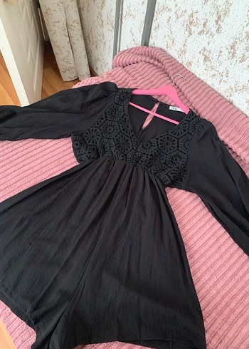 l Beden siyah Renk Dantel Detaylı Uzun Kollu Siyah Tulum