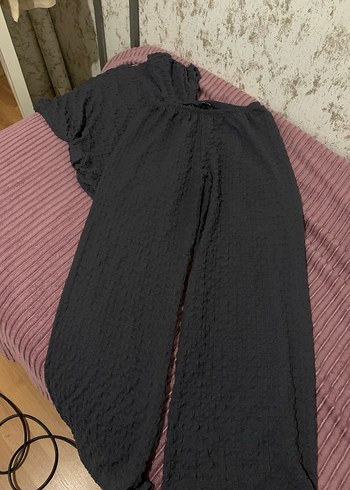 m Beden gri Renk Gri Kadın Bol Kesim Keten Pantolon geniş yaka üst esnek kumaş