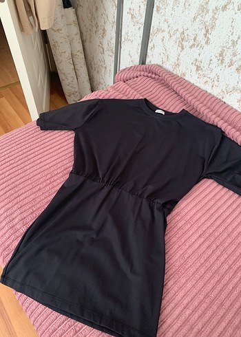 m Beden Siyah Kısa Kollu Midi Kadın Elbise
