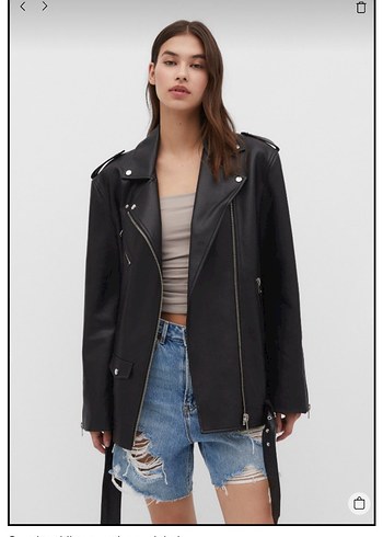 Stradivarius Siyah Deri Biker Ceket