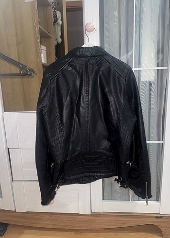 Kadın Siyah Deri Biker Ceket - Görsel 2