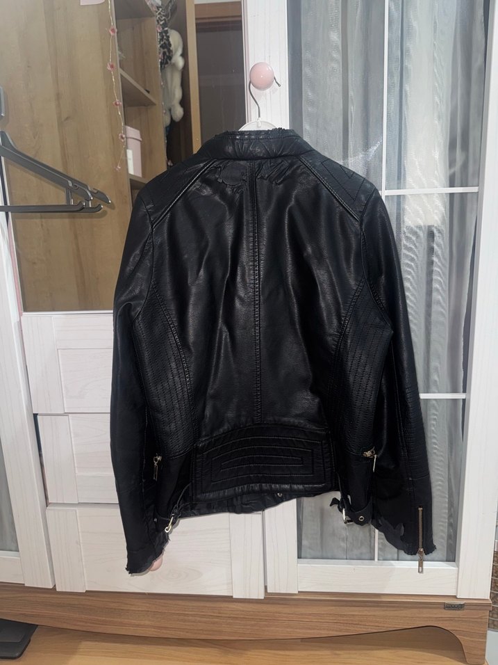 Kadın Siyah Deri Biker Ceket - Görsel 2