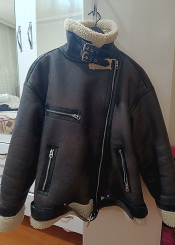 Kürklü Kahverengi Deri Biker Ceket - Görsel 4