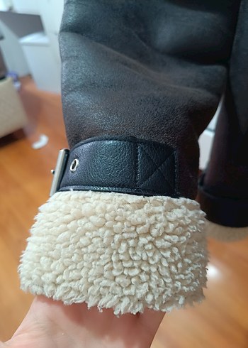 Kürklü Kahverengi Deri Biker Ceket - Görsel 5