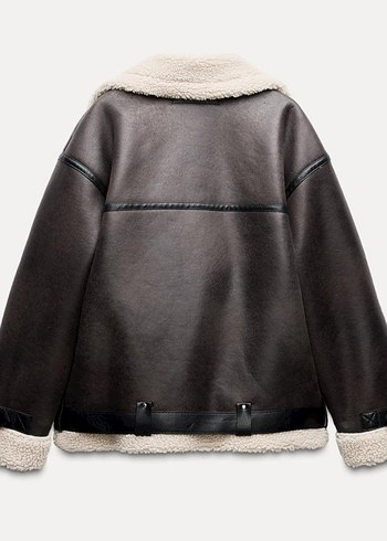 Kürklü Kahverengi Deri Biker Ceket - Görsel 2