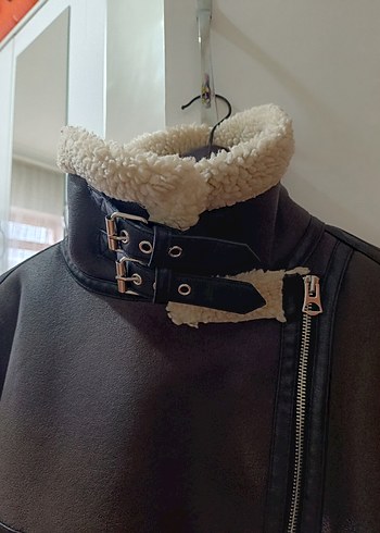 Kürklü Kahverengi Deri Biker Ceket - Görsel 3