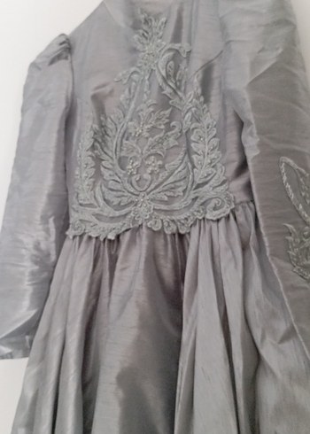 Gri Uzun Drapeli Kadın Abiye Elbise - Görsel 2