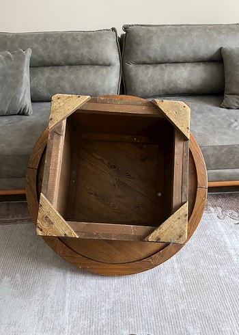 Koyu Kahverengi Ahşap yuvarlak kütük masa - Görsel 2