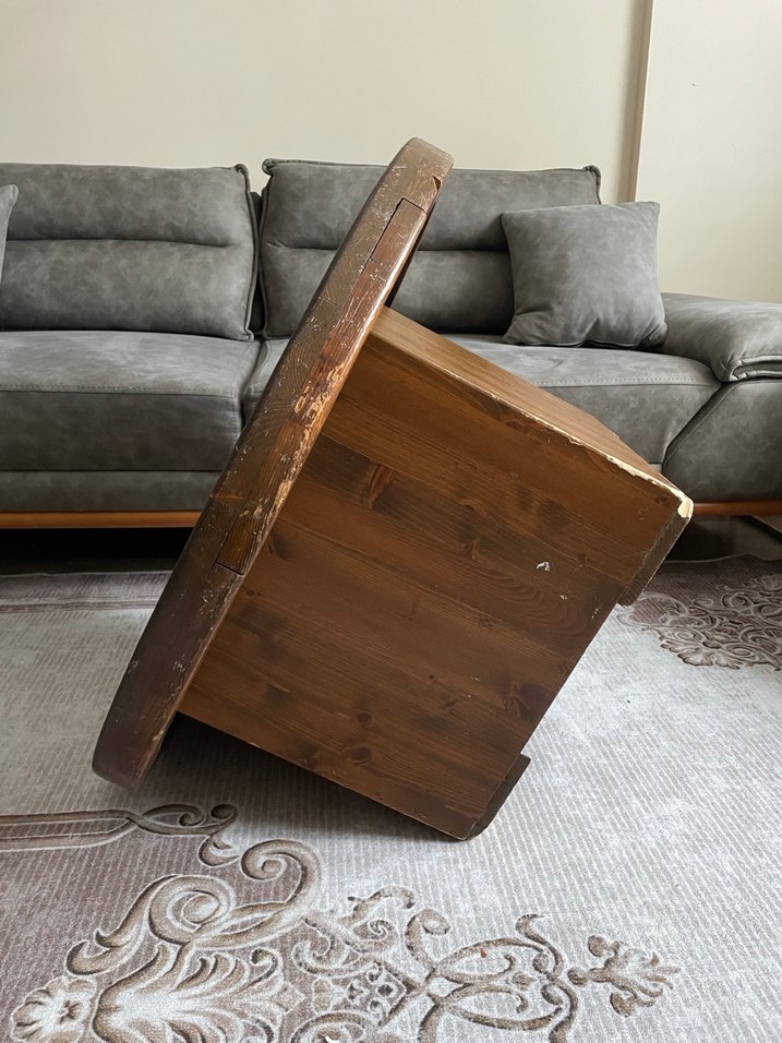 Koyu Kahverengi Ahşap yuvarlak kütük masa - Görsel 5