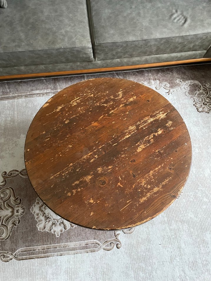 Koyu Kahverengi Ahşap yuvarlak kütük masa - Görsel 4