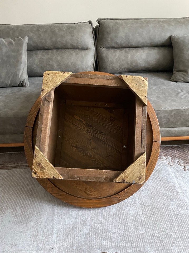 Koyu Kahverengi Ahşap yuvarlak kütük masa - Görsel 2