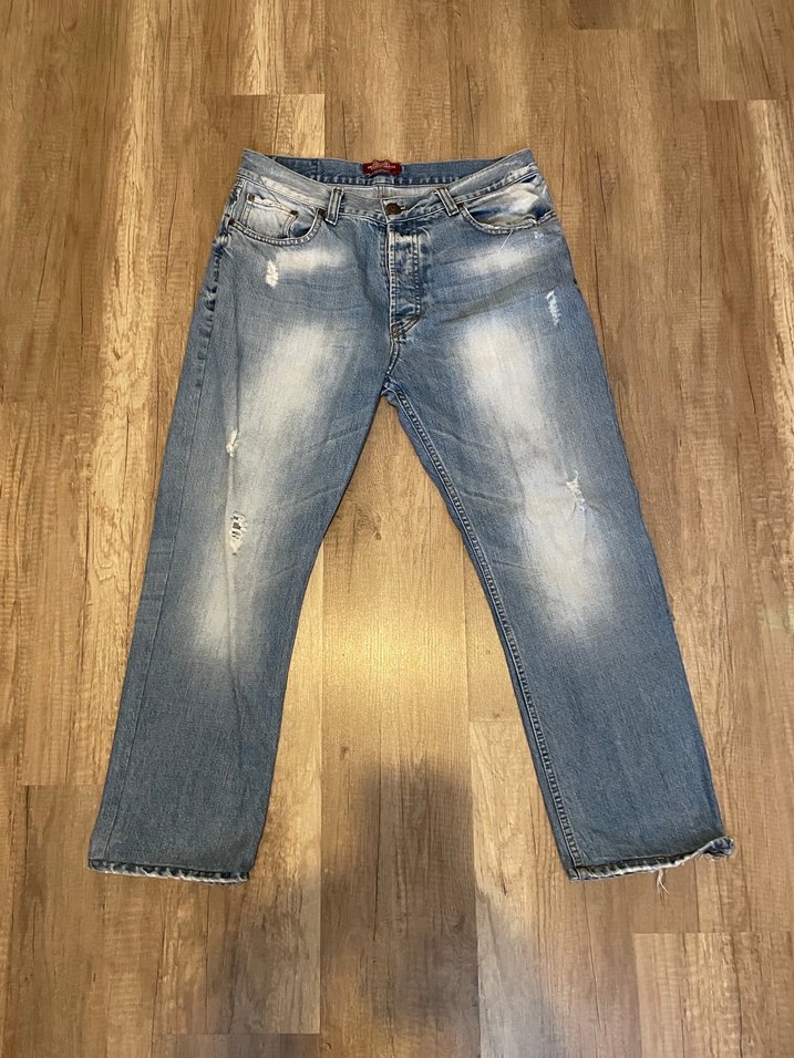 Düğmeli Gri Denim Erkek Kot Pantolon - Görsel 2