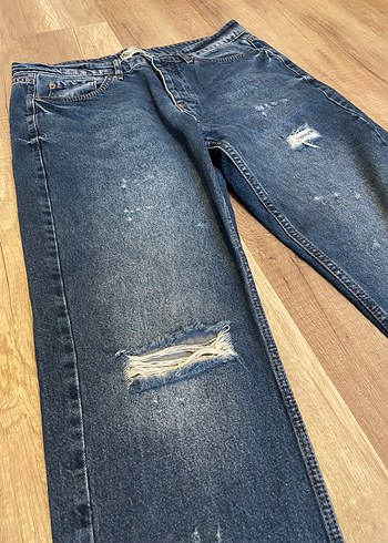 Mavi Parlak Street Style Bol Kesim Erkek Kot Pantolon - Görsel 2