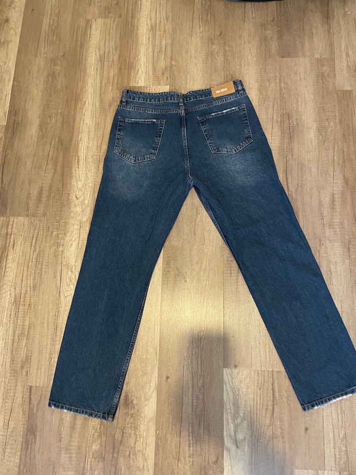 Mavi Parlak Street Style Bol Kesim Erkek Kot Pantolon - Görsel 4