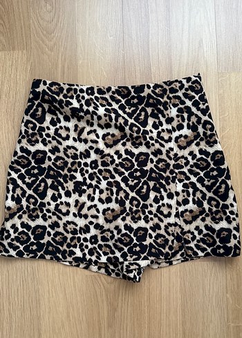Kahverengi Leopar Desenli Mini şort etek Hiç giyilmedi