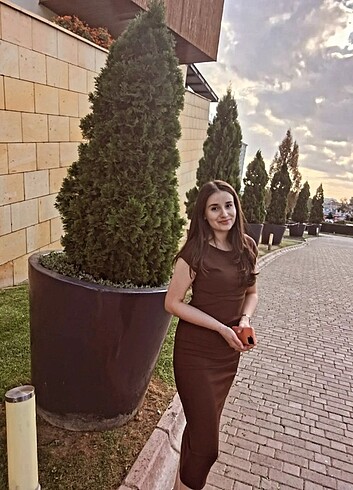 Zara kahverengi elbise midi - Görsel 6