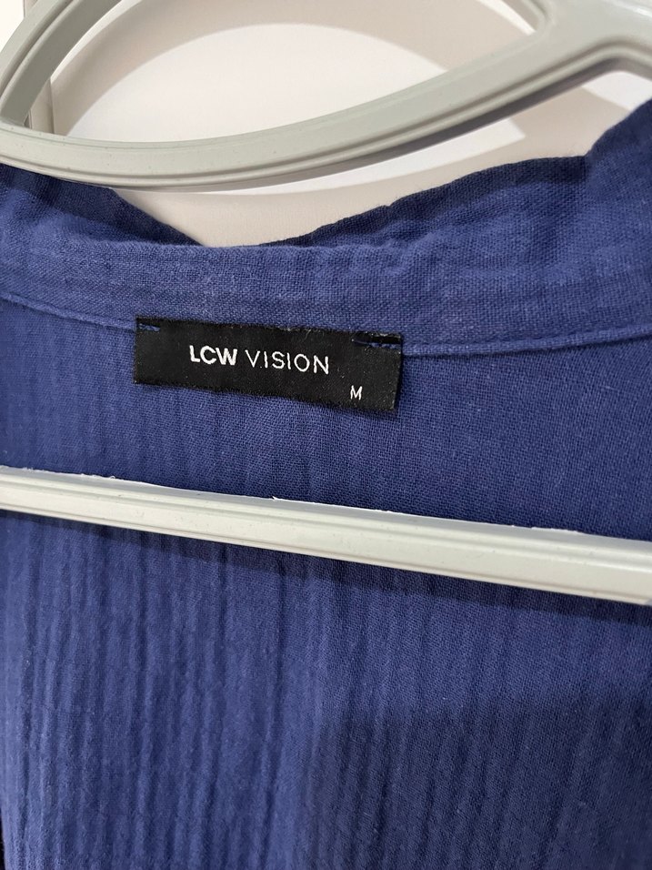 Kadın Mavi müslin Kimono ceket düğmesiz - Görsel 4