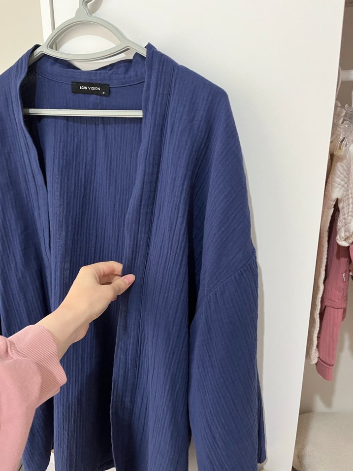 Kadın Mavi müslin Kimono ceket düğmesiz - Görsel 2