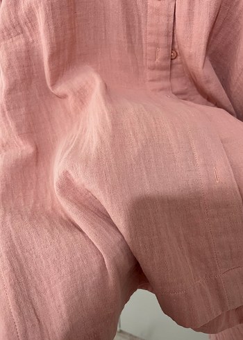 Düğmeli Pembe müslin Kadın Gömlek - Görsel 4