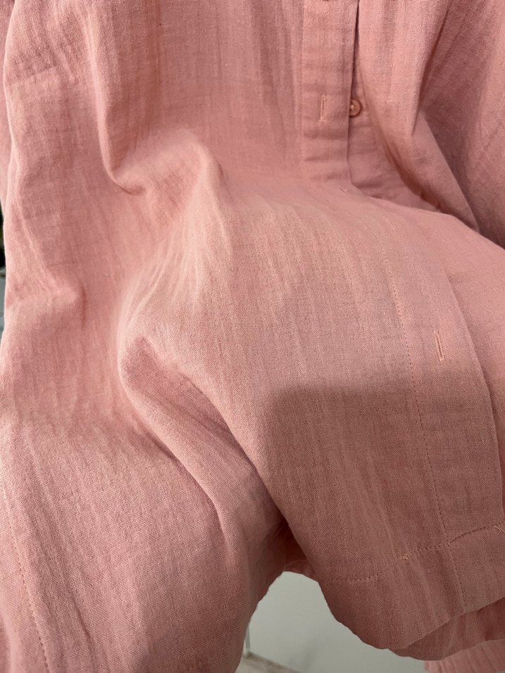 Düğmeli Pembe müslin Kadın Gömlek - Görsel 4