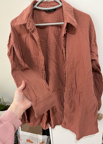 Düğmeli müslin yırtmaçlı  Kadın Gömlek - Görsel 4