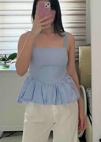 36 Beden açık mavi askılı şık bluz