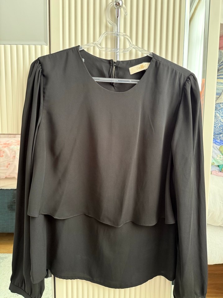 Siyah Kadın Uzun Kollu Salaş Bluz - Görsel 2