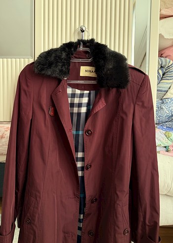 Kürklü Bordo Kadın Trençkot - Görsel 2