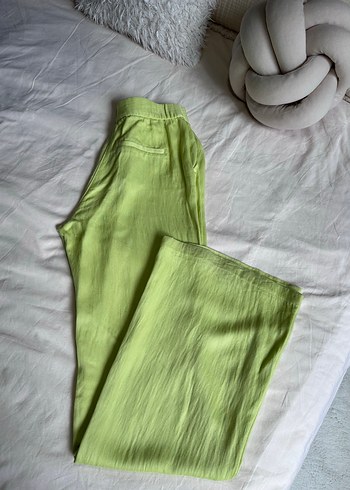 H&M Yeşil ispanyol paça Keten Kadın Pantolon