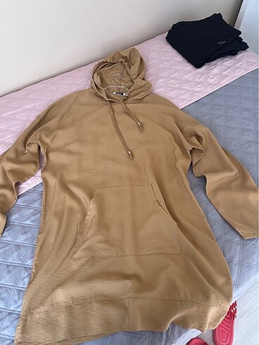 Kapşonlu bayan tunik XL bej