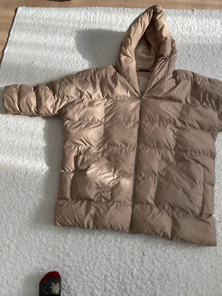 Bej Kapüşonlu Kadın Kışlık şişme yorgan mont - Görsel 2