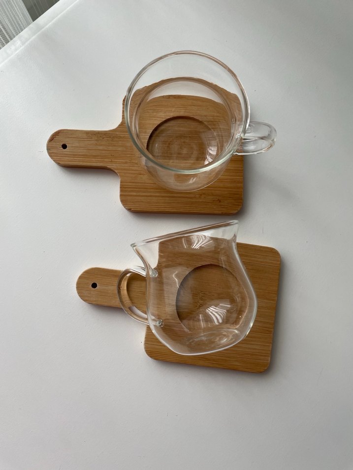 Bambu Tabaklı Cam Kulplu Kupa Seti - Görsel 2