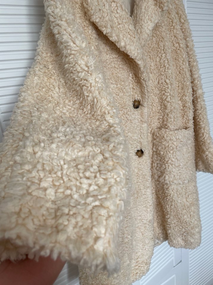 Bej Midi Peluş Kadın Kaban - Görsel 4