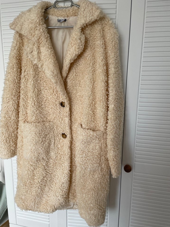 Bej Midi Peluş Kadın Kaban - Görsel 3