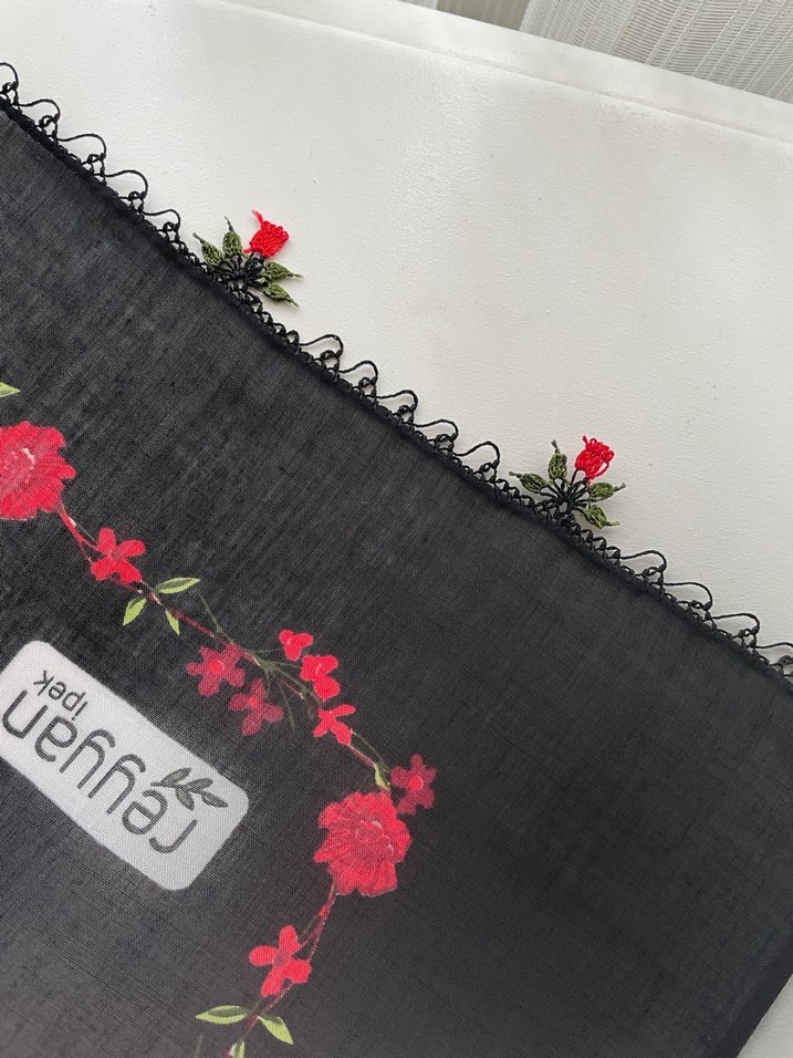 İğne oyası reyyan Sıyah yazma - Görsel 3