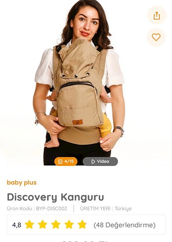  Beden camel Renk Baby Plus Discovery Kanguru Bebek Taşıyıcı