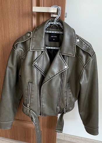 Gri Deri Kadın Biker Ceket
