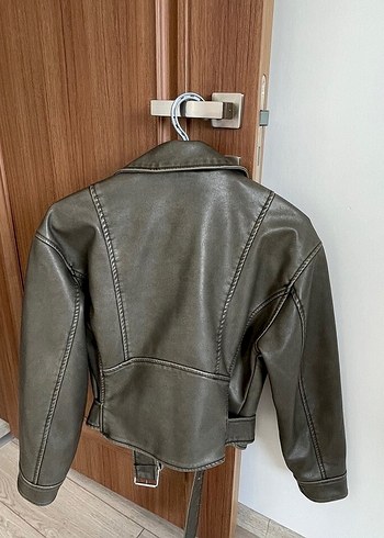 LC Waikiki Gri Deri Kadın Biker Ceket