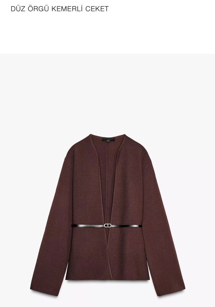 Zara Bordo Deri Kemerli Ceket - Görsel 2