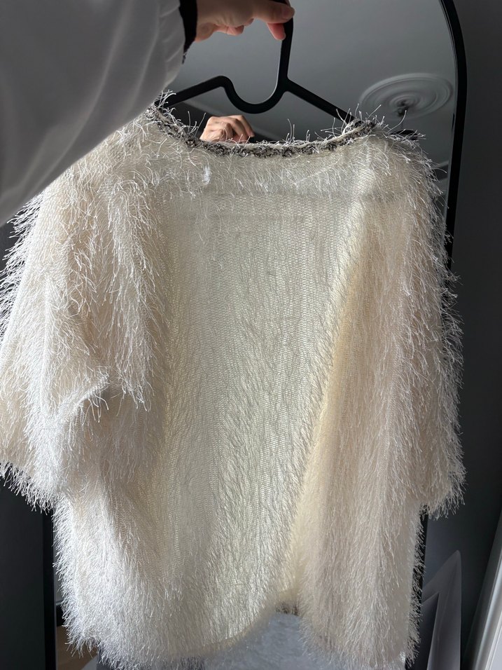 Beyaz Örgü Keten Midi Hırka - Görsel 2