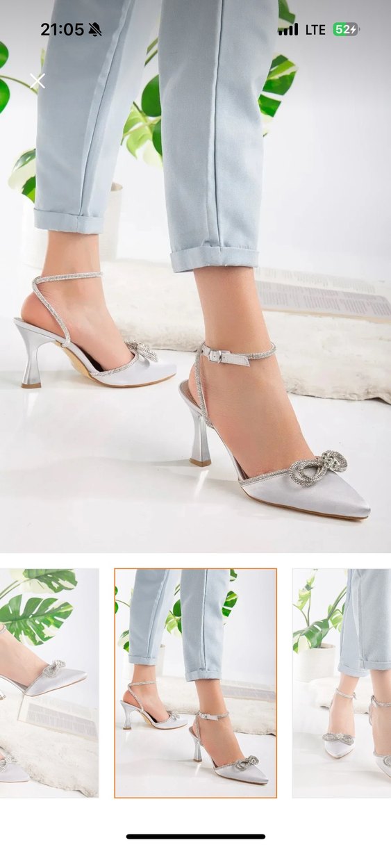 Beyaz Metal Tokalı İnce Topuklu Kadın Ayakkabı - Görsel 2