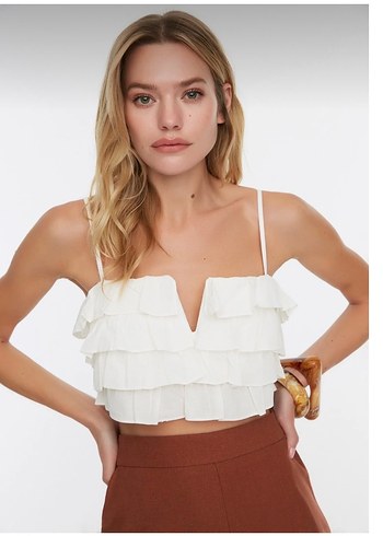 Bej Fırfırlı İp Askılı Mini Büstiyer - Görsel 2