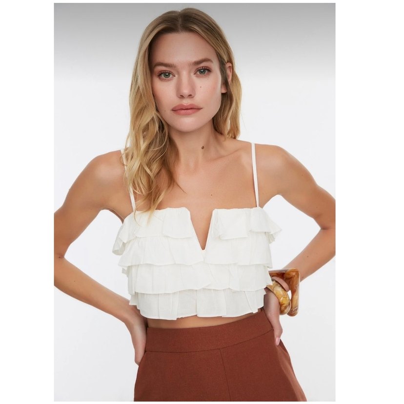 Bej Fırfırlı İp Askılı Mini Büstiyer - Görsel 2