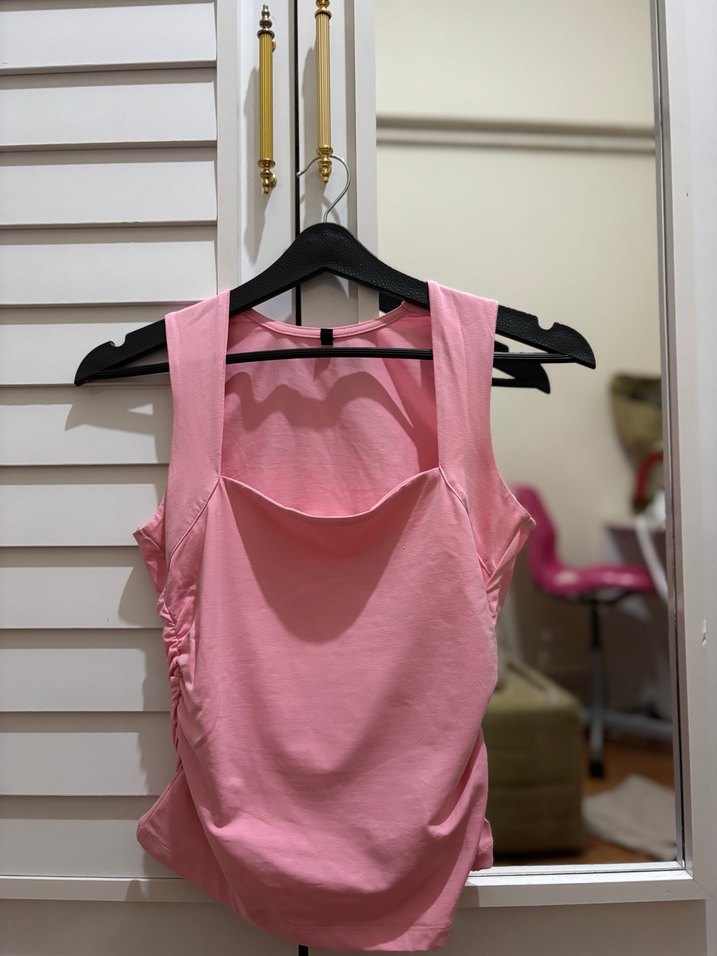 Pembe Kare Yaka Bluz - Görsel 4