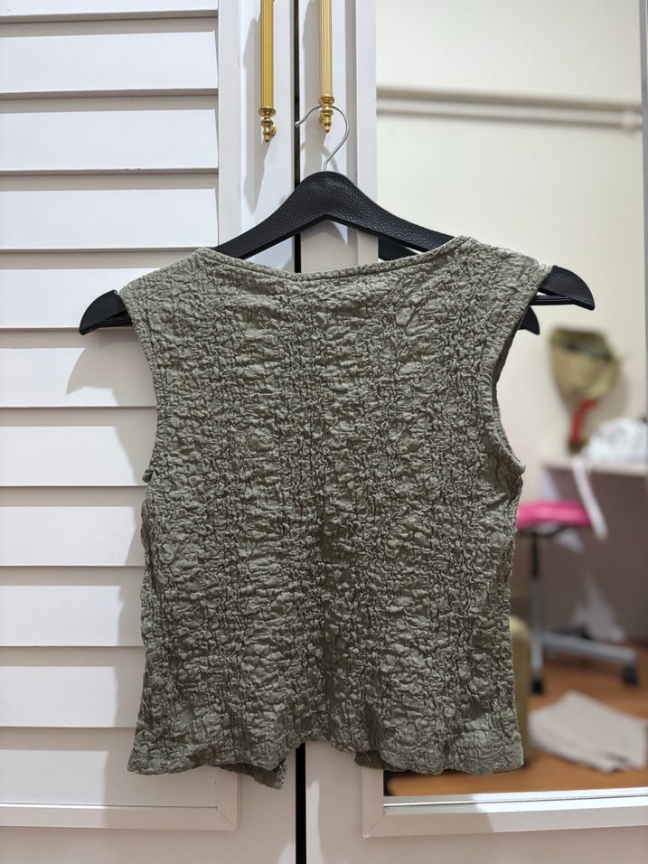 Düğmeli Gri Kolsuz Keten Midi Yelek - Görsel 2