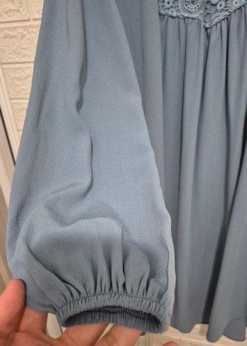 Diğer Mavi Uzun Kollu Dantel Detaylı Tunik