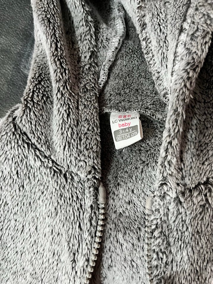 Kız Çocuk Gri Kapüşonlu Fermuarlı Ceket - Görsel 3