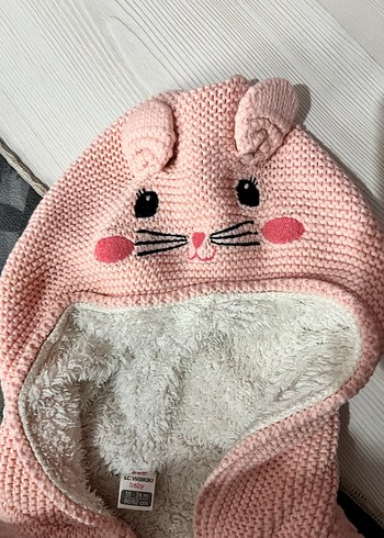 Kız Çocuk Kapüşonlu Örgü Pembe Yelek - Görsel 2