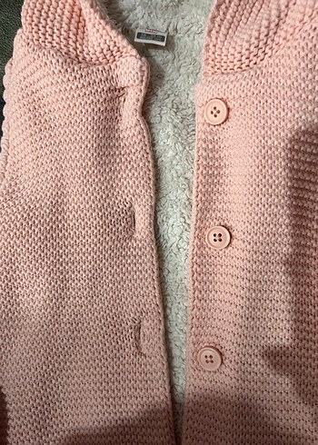 Kız Çocuk Kapüşonlu Örgü Pembe Yelek - Görsel 3