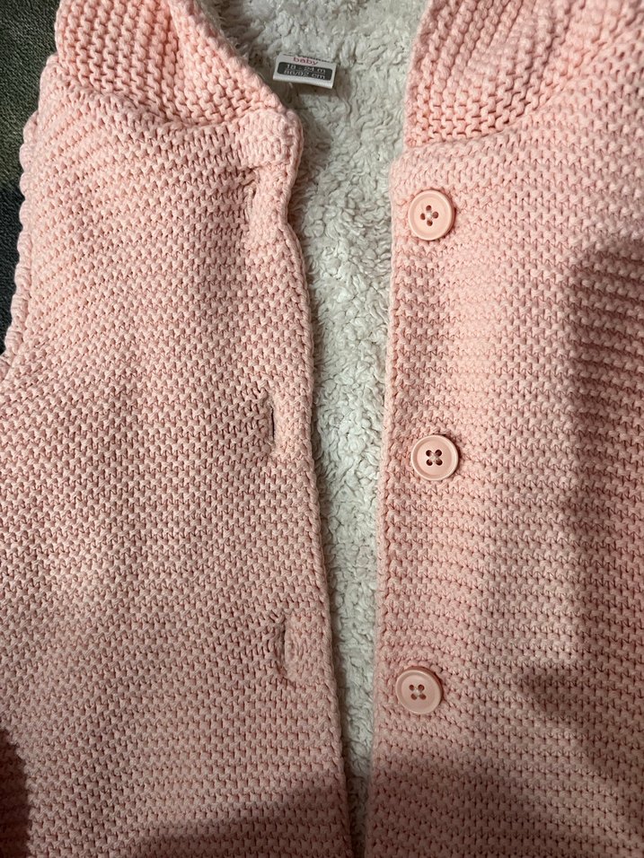 Kız Çocuk Kapüşonlu Örgü Pembe Yelek - Görsel 3